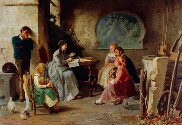 Lekcja botaniki, Vespasiano Bignami znany jako Vespa (1841-1929), olej na płótnie, 84x119 cm, Włochy