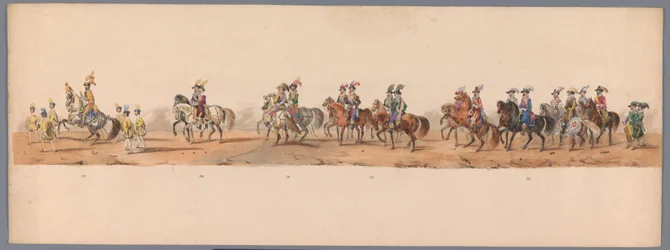 Procesja historyczna w stulecie Uniwersytetu Nauk Stosowanych w Utrechcie, 1836 (tablica 8) Podejście wojsk holenderskich do Ostendy, 3 lipca 1600, dzień po zwycięstwie pod Nieuwpoort; zgodnie z kostiumową reprezentacją podaną przez H H Student