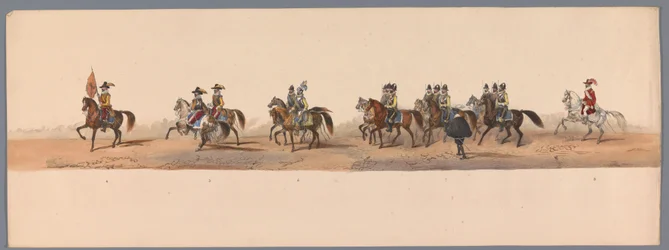 Procesja historyczna w stulecie Uniwersytetu Nauk Stosowanych w Utrechcie, 1836 (tablica 2) Podejście wojsk holenderskich do Ostendy, 3 lipca 1600, dzień po zwycięstwie pod Nieuwpoort; zgodnie z kostiumową reprezentacją podaną przez H H Student