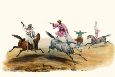 La voltige, par des Beduins. w „Albumie Grotesque, Choices of Types Remarkable”, ilustracje Victor Adam, Paryż, ok. 1850 r.