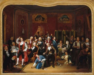 Aktor Hugues Bouffé (1800-1888), przedstawiony w kostiumach swoich głównych ról, w swojej garderobie w Théâtre des Variétés