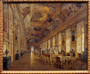 Widok na wielką galerię Apollona w Musee du Louvre w 1880 roku (olej na płótnie)