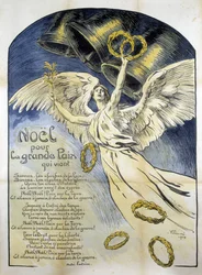 Alegoryczna figura Pokoju - Wiersz „Boże Narodzenie dla wielkiego pokoju, który nadchodzi” André Fontaine, il. przez V. Prouvé