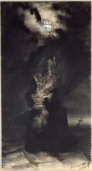 Latarnia morska Casquets, 1866 (pióro i tusz do prania na papierze)