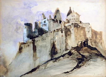 Zamek Vianden, 1871 (toaleta, długopis i atrament i pranie na papierze)