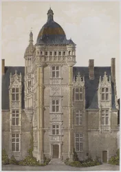 Zamek Saint-Ouen, Mayenne, ilustracja z "Les Chateaux de la vallee de la Loire", Paryż, wyd. Ch. Boivin, 1861 r.