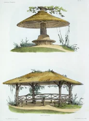Ławki rustykalne, z „Habitations Champetres”, wydana ok. 1855 (chromolitografia)