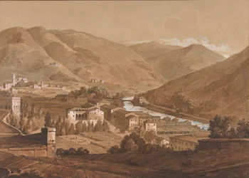 Miasto w dolinie alpejskiej, b.d.