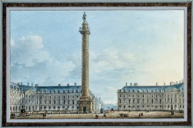 Widok kolumny dzwonowej znajdującej się na Placu Vendome w Paryżu Akwarela autorstwa Victora Jean Nicolle (1754-1828) Około 1810 r. nd. 0,67x0,12 m Malmaison, musee du chateau