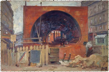 Les travaux du métropolitain place Saint-Michel en 1906, w 11-1906 (olej)