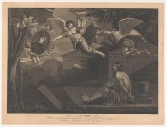 Alegoria Napoleona I Bonapartego Alegoria odnosząca się do Buonaparte Generalissimo Armii Francuskiej (tytuł na obiekcie)
