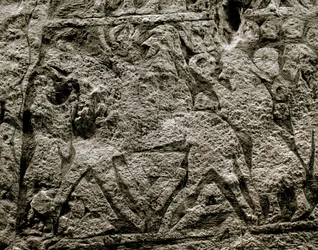 Zmarli na koniu Odyna, fragment kamienia nagrobnego wikingów, VII-VIII wne