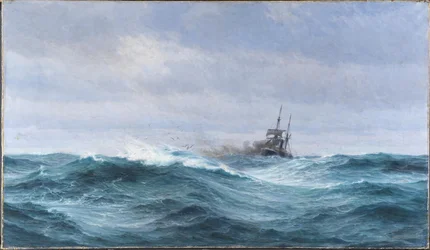 Statek podczas burzy na Oceanie Atlantyckim