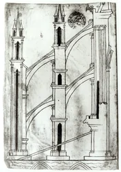 Pani Fr 19093 f.32v Przekrój ściany i łuku kaplic absydyjnych katedry w Reims (kopia faksymile)
