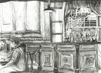 Kawiarnia w Royal Exchange, Manchester, 2011, (Tusz na papierze)