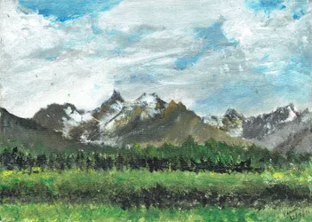 Widok hotelu w Crans, 2011, (akryl na płótnie)