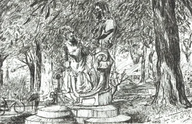 Posąg w Jardin Luxembourg Paryż, 2003, (tusz na papierze)