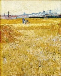 Arles: Widok z pól pszenicy - Żniwiarze, 1888