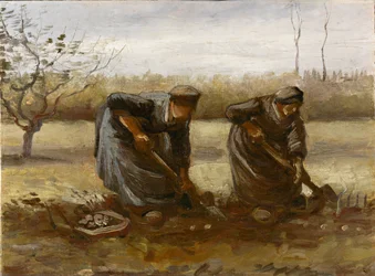 Dwie chłopki kopiące ziemniaki, 1885.
