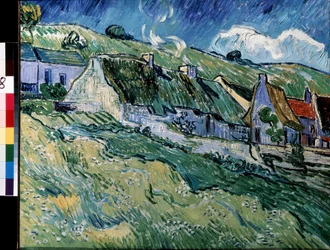 Chaumieres a Cordeville (Domki kryte strzechą w Cordeville). Malarstwo Vincenta van Gogha (1853-1890)