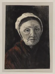 Głowa starej kobiety w czapce Scheveningera, 1882-83 (węgiel drzewny, czarna i brązowa kreda na papierze)