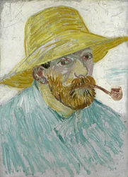Autoportret ze słomianym kapeluszem i fajką par Gogh, Vincent, van (1853-1890). Olej na płótnie, format : 41,9x30,1