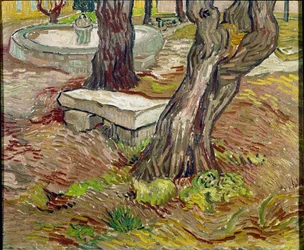 Park przytułku św. Pawła (Saint Paul) w Saint-Remy (Saint Remy) lub Ławka de Pierre. Obraz Vincenta Van Gogha (1853-1890)