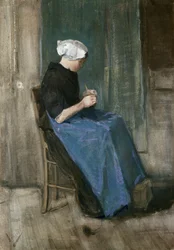 Młoda kobieta na drutach z Scheveningen, zwrócona w prawo, 1881