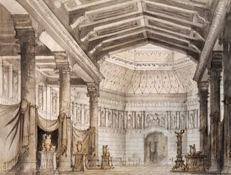 Scenografia: Francesco Bagnara do drugiej sceny opery „Norma” Vincenzo Belliniego (1801-1835), wystawianej w teatrze La Fenice w Wenecji