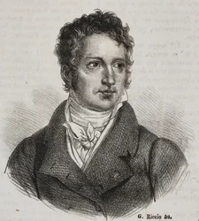 Portret Vincenzo Camucciniego (1771-1844), włoskiego malarza i konserwatora, litografia Gaetano Riccio z Polioramy Pittoresco, n 16, 23 listopada