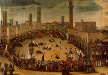 Piazza del Campo, turniej alegorycznych zwierząt (olej na płótnie)