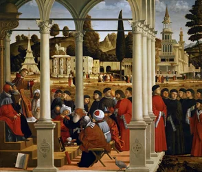 Święty Szczepan przed Najwyższym Kapłanem i Starszymi Sanhedrynu, 1514.