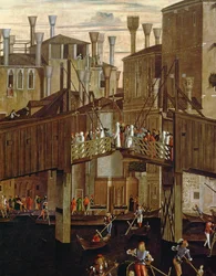 Cud relikwii Krzyża Świętego, detal starego mostu Rialto, ze Scuola di San Giovanni Evangelista, ok. 1494