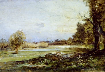 Wieś, ok. 1870, Vittorio Avondo (1836-1910), olej na płótnie, 24x35 cm