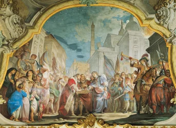 Fasti, rodzina Aldrovandi, autorstwa Vittorio Maria Bigari (1692-1776), fresk, Aldrovandi Montanari Palace, Bolonia, Włochy