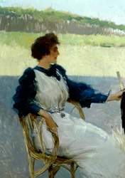 Portret damy w plenerze, Vittorio Matteo Corcos (1859-1933), olej na płótnie, 92x64 cm, ok. 1910 r.