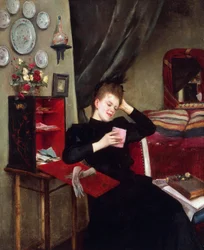 Słodkie wspomnienia, obraz Vittorio Matteo Corcos (1859-1933), olej na płótnie, 50x61 cm