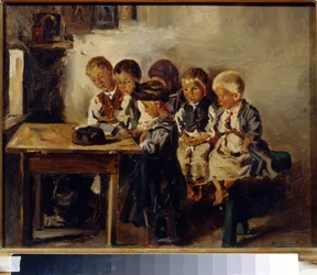 Poczekaj na kochankę. (Czekam na nauczyciela). Obraz Władimira Jegorowicza Makowskiego (Makovsky, Makovskij) (1846-1920), olej na płótnie