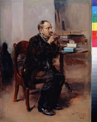 Degustacja tabac. (Degustacja tytoniu). Peinture de Vladimir Yegorovich Makovski (Makovsky, Makovskij) (1846-1920), huile sur toile