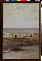 Na plaży (Na plaży). Obraz Władimira Jegorowicza Makowskiego (Makovsky, Makovskij) (1846-1920), olej na płótnie