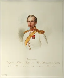 Portret barona Karla Karlovicha von Stackelberga (1816-1887) (Z albumu cesarskiej gwardii konnej) - Hau (Gau), Władimir Iwanowicz (1816-1895) - 1846-1849 - Akwarela na papierze - Instytut Literatury Rosyjskiej IRLI ( Dom Puszkina), Sankt Petersburg