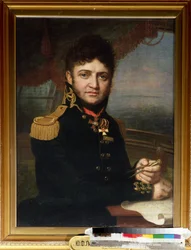 „Portrait du navigationur et officier Yuri Lisyansky (Lisiansky ou Lisianski) (1773-1837)”” Peinture de Vladimir Borovikovsky (Borovikovski) (1757-1825) 1810 Państwowe Centralne Muzeum Marynarki Wojennej w Saint Petersbourg