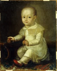 Portret dziecka z jabłkami. (Portret dziecka z jabłkami). Obraz Władimira Lukit Borovikovsky (lub Borovikovsky) (1757-1825)