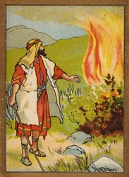 Mojżesz i płonący krzew (kolorowa litografia)