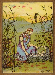 Odnalezienie Mojżesza (kolorowa litografia)