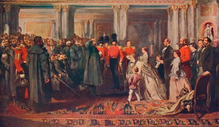 Królowa Wiktoria wręcza medale gwardzistom po wojnie krymskiej, 1856-1906.