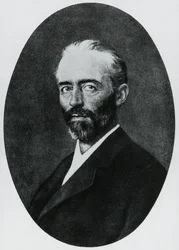 Portret Emila Theodora Kochera (1841-1917), szwajcarskiego lekarza, laureata Nagrody Nobla w dziedzinie medycyny w 1909 r., rycina