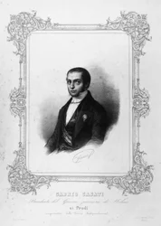 Portret Gabrio Casati (1798-1873), włoskiego polityka, który był premierem Królestwa Sardynii, rycina