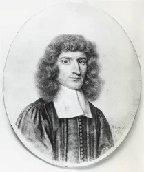 Portret Izaaka Barrowa (1630-1677), angielskiego teologa chrześcijańskiego i matematyka, grawerowanie