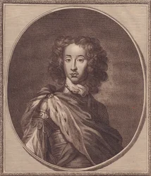 Portret Wilhelma Danii i Norwegii, księcia Gloucester (1689-1700), miedzioryt Johna Goldara (1729-1795) z obrazu G Knellera, 20x17 cm, z Historii Anglii Paula de Rapina, wydanie Harrisona, Londyn, 22 stycznia
